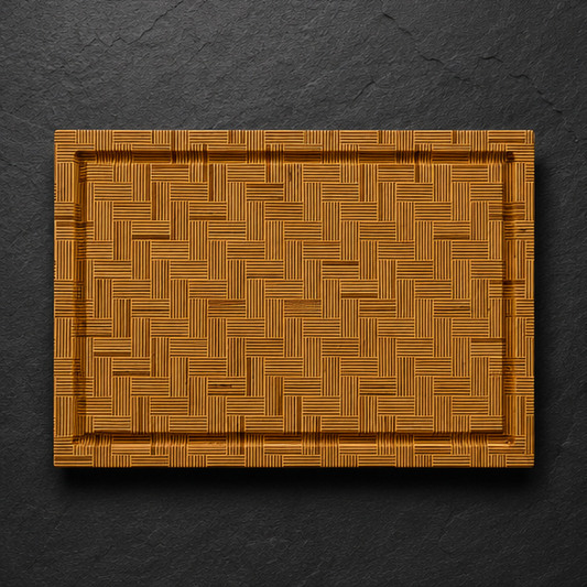 Herringbone end-grain carving board handcrafted in Baltic birch, Sawdust Studio